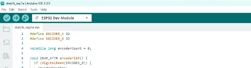 Encoder firmware and successful upload in the Arduino development environment